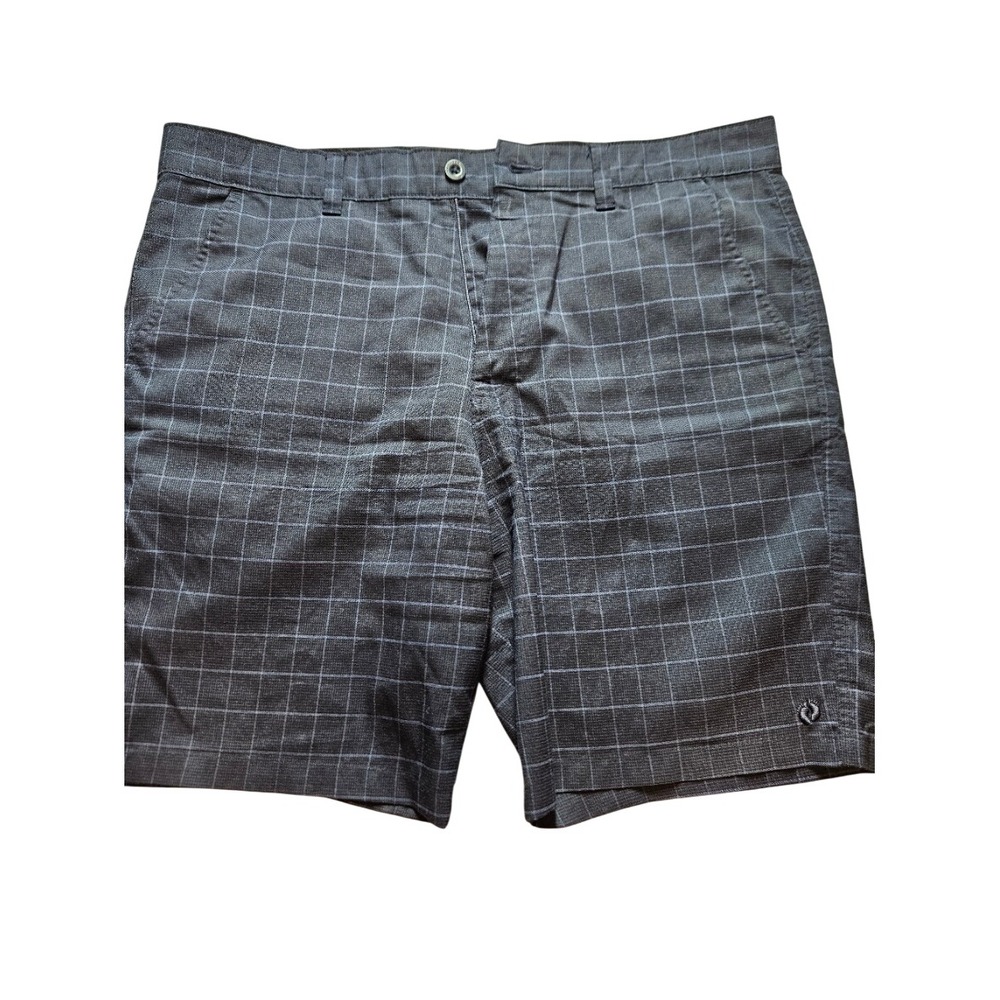 Hang Ten Mens Windowpane Hybrid Walk Shorts Charcoal Grey/Navy Plaid Size 38